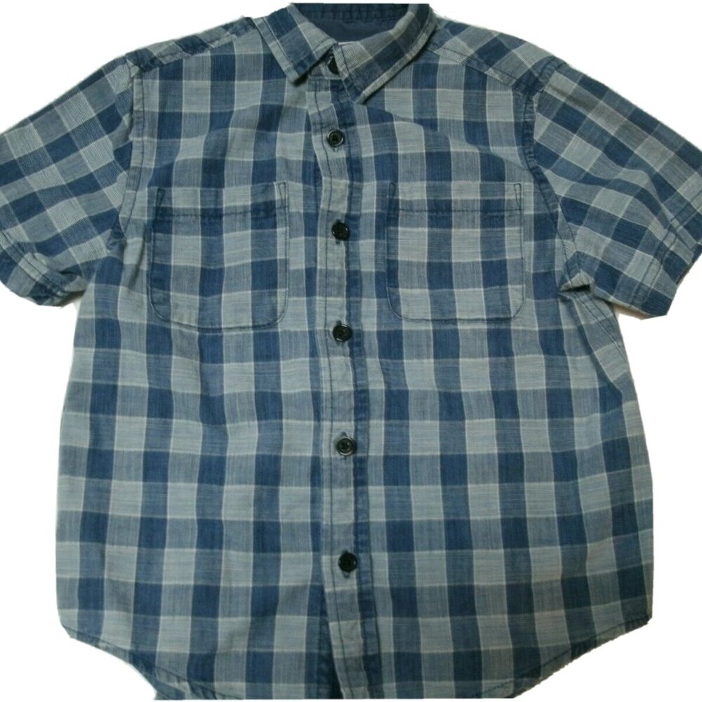 Cat & Jack Boys Shirt Button Down Blue Plaid Check XS 4-5
